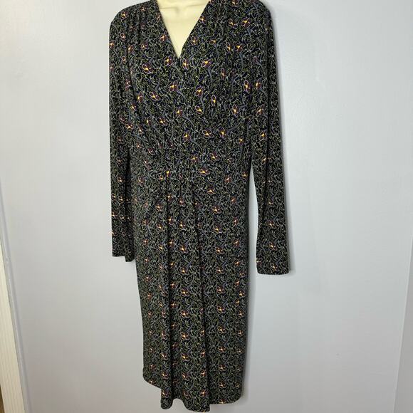 Brooks Brothers Violette-Print Navy Surplice Jersey Faux Wrap Jersey Dress M - Picture 6 of 12